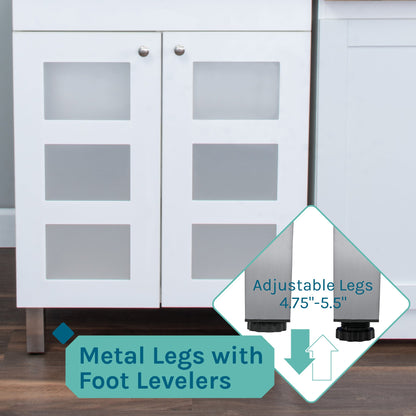 Tehila White Vanity Cabinet and White Utility Sink with Stainless Steel Finish Low-Profile Pull-Down Faucet
